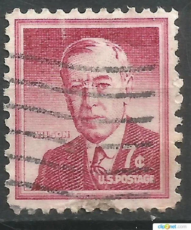 United States 1956 7 cents Woodrow Wilson 7c Liberty stamp, photographed by a collector
