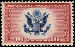 United States 1936 16 cents airmail stamp, photographed by a collector