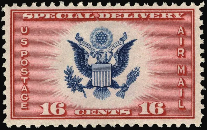 United States 1936 16 cents airmail stamp, photographed by a collector