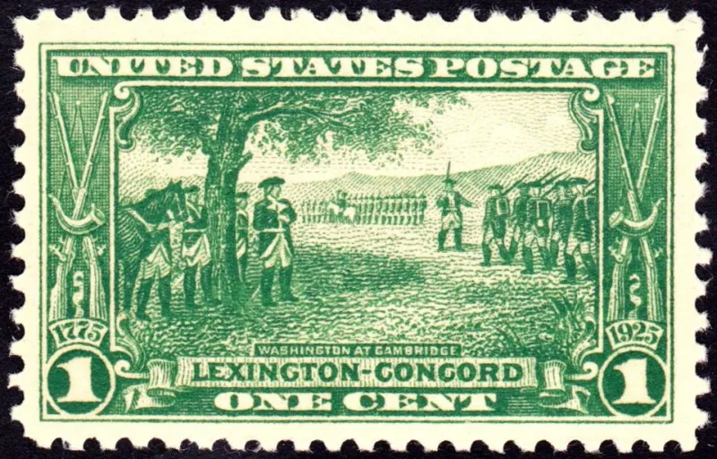 United States 1925 1c Lexington Concord stamp, photographed by a collector