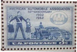 United States 1952 3 cents AAA 50th Anniversary cent stamp, photographed by a collector