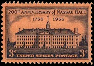 Another photo of the United States 1956 3c Nassau Hall stamp