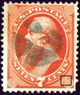 United States 1873 7c mute stamp, photographed by a collector