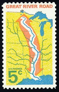 United States 1966 5 cents Great River Road stamp, photographed by a collector