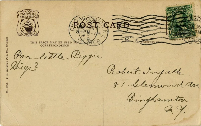 United States 1903 8c Postcard to Robert Ingalls DPLA e00d 2d533eeb9021ae4f3dba8d stamp, photographed by a collector