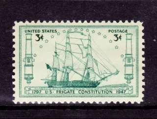 United States 1947 3c USS Constitution stamp, photographed by a collector