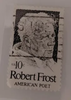 United States 1974 10 cents RobertFrost stamp, photographed by a collector