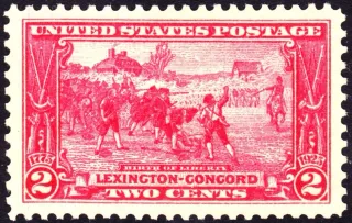 Another photo of the United States 1925 2c Lexington Concord stamp
