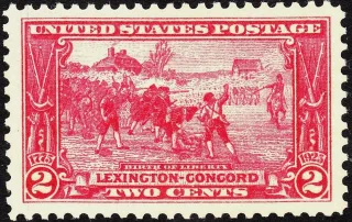 United States 1925 2c Lexington Concord stamp, photographed by a collector