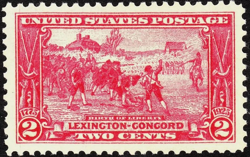 United States 1925 2c Lexington Concord stamp, photographed by a collector
