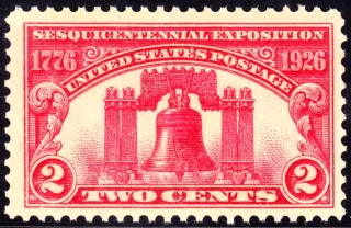 United States 1926 2c Liberty Bell stamp, photographed by a collector