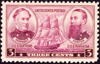 United States 1937 3c Farragut Porter stamp, photographed by a collector