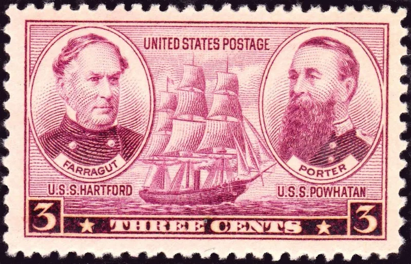 United States 1937 3c Farragut Porter stamp, photographed by a collector