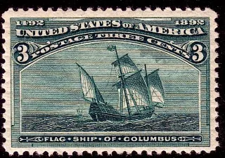 United States 1893 3c Columbian stamp, photographed by a collector