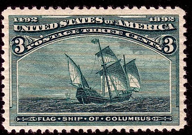 United States 1893 3c Columbian stamp, photographed by a collector