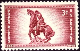 United States 1948 3c Rough Riders stamp, photographed by a collector