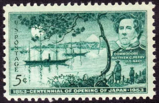 United States 1953 5c Commodore Matthew C Perry stamp, photographed by a collector