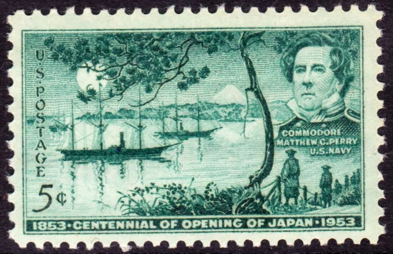 United States 1953 5c Commodore Matthew C Perry stamp, photographed by a collector