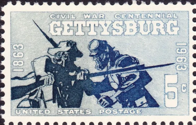 United States 1963 5c Gettysburg Centennial stamp, photographed by a collector