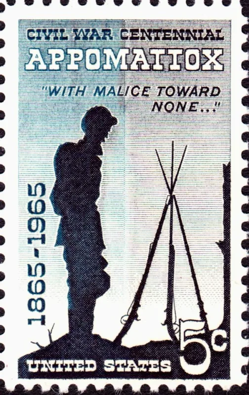 United States 1965 5c Appomattox Centennial stamp, photographed by a collector