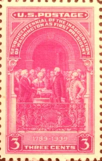 United States 1939 3c Washington Oath stamp, photographed by a collector