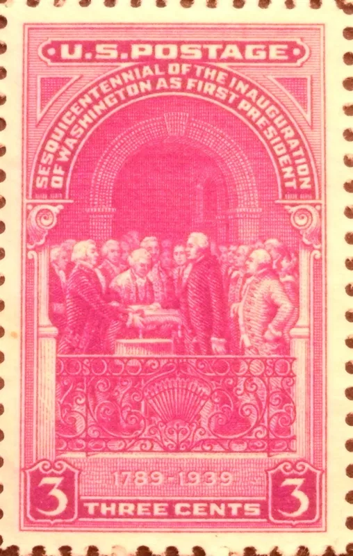 United States 1939 3c Washington Oath stamp, photographed by a collector