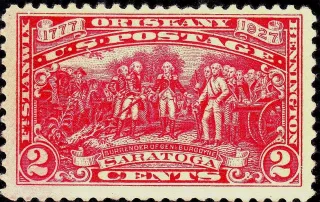 United States 1927 2c Saratoga stamp, photographed by a collector