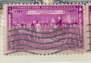 United States 1937 3c Constitution Sesquicentennial stamp, photographed by a collector