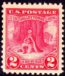United States 1928 2c Washington at Prayer stamp, photographed by a collector