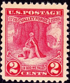 Another photo of the United States 1928 2c Washington at Prayer stamp