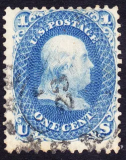 United States 1863 1c Franklin stamp, photographed by a collector