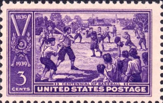 United States 1939 3c Baseball Centennial stamp, photographed by a collector