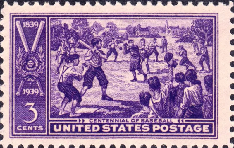 United States 1939 3c Baseball Centennial stamp, photographed by a collector