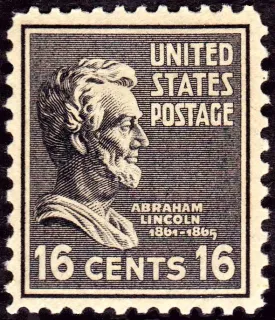 United States 1938 16c Lincoln stamp, photographed by a collector