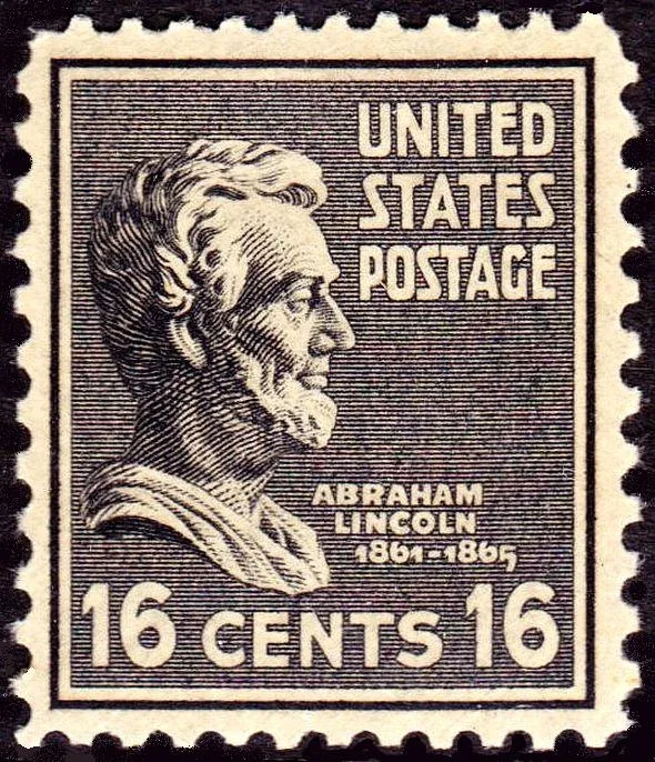 United States 1938 16c Lincoln stamp, photographed by a collector
