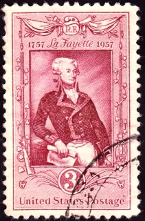 United States 1957 3c La Fayette stamp, photographed by a collector