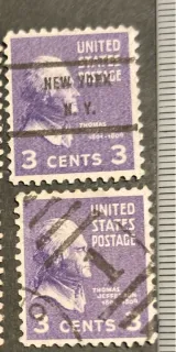 United States 1938 3c Thomas Jefferson stamp, photographed by a collector