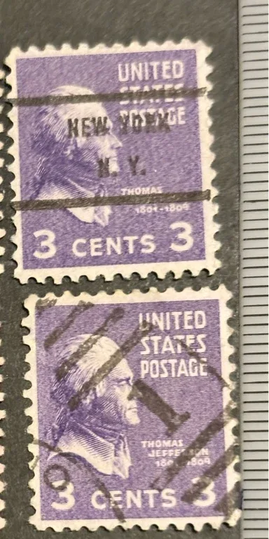 United States 1938 3c Thomas Jefferson stamp, photographed by a collector