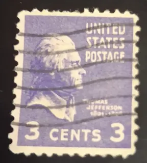 Another photo of the United States 1938 3c Thomas Jefferson stamp