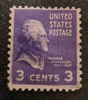 Another photo of the United States 1938 3c Thomas Jefferson stamp