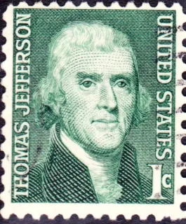 Another photo of the United States 1968 1c Thomas Jefferson Regular stamp