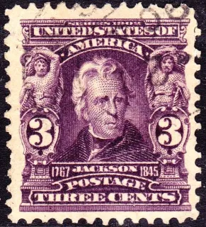 United States 1903 3c Andrew Jackson stamp, photographed by a collector