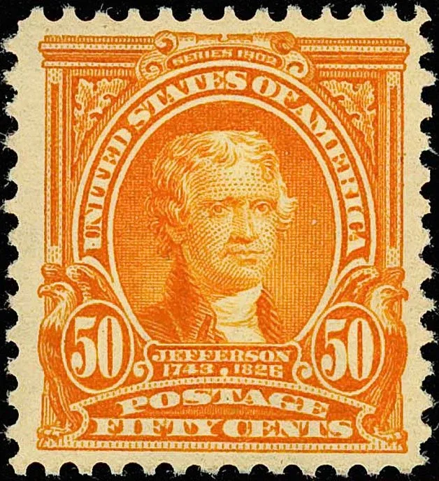 United States 1903 50c Jefferson stamp, photographed by a collector