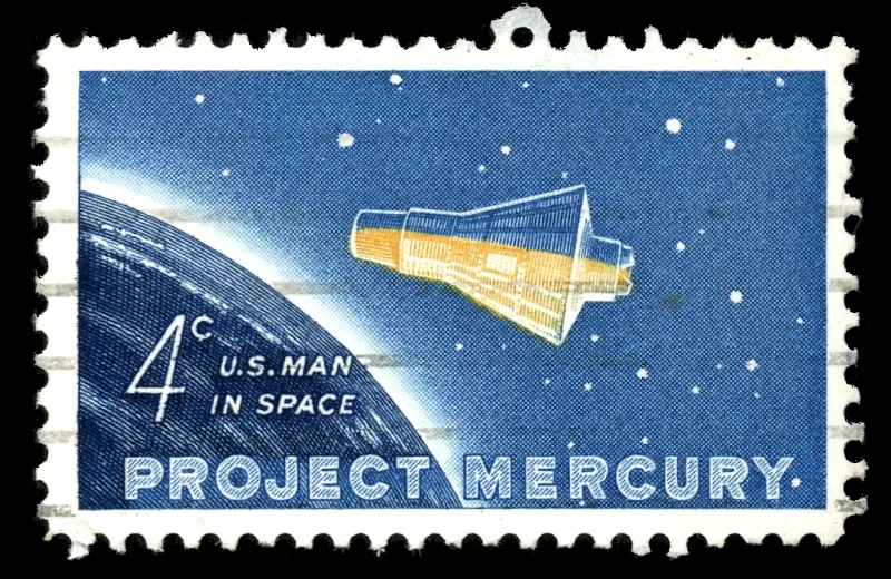United States 1962 4c Project Mercury Man in space stamp, photographed by a collector