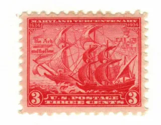 United States 1934 3c Maryland Tri Cen stamp, photographed by a collector