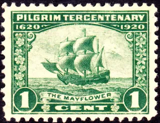 United States 1920 1c Mayflower stamp, photographed by a collector