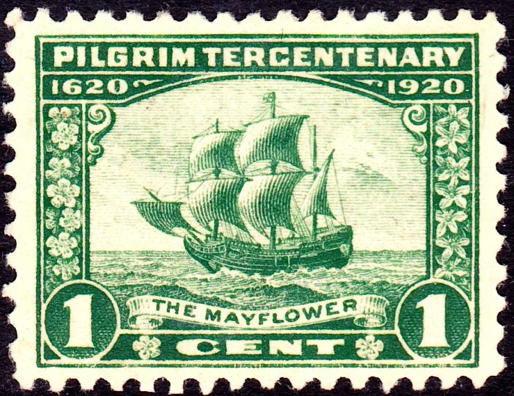 United States 1920 1c Mayflower stamp, photographed by a collector