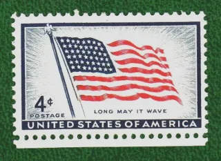 United States 1957 4c 1st Flag stamp, photographed by a collector
