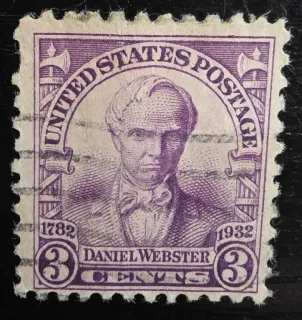 United States 1932 3c Daniel Webster stamp, photographed by a collector