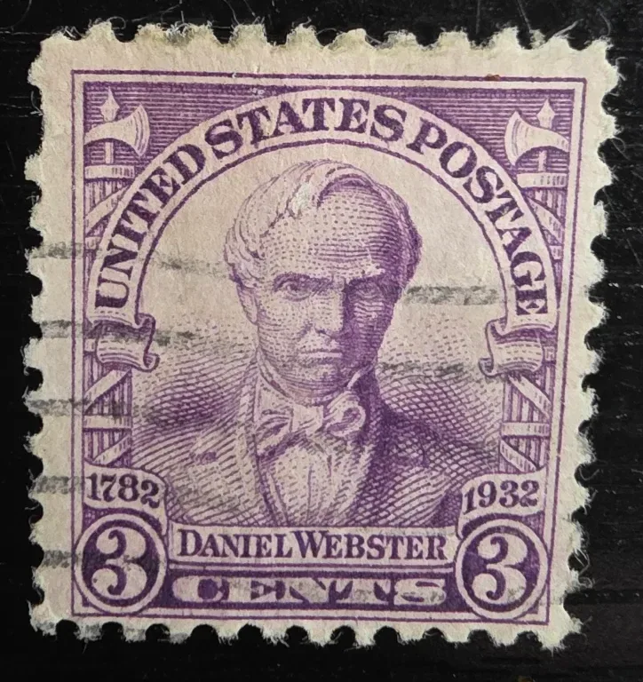 United States 1932 3c Daniel Webster stamp, photographed by a collector